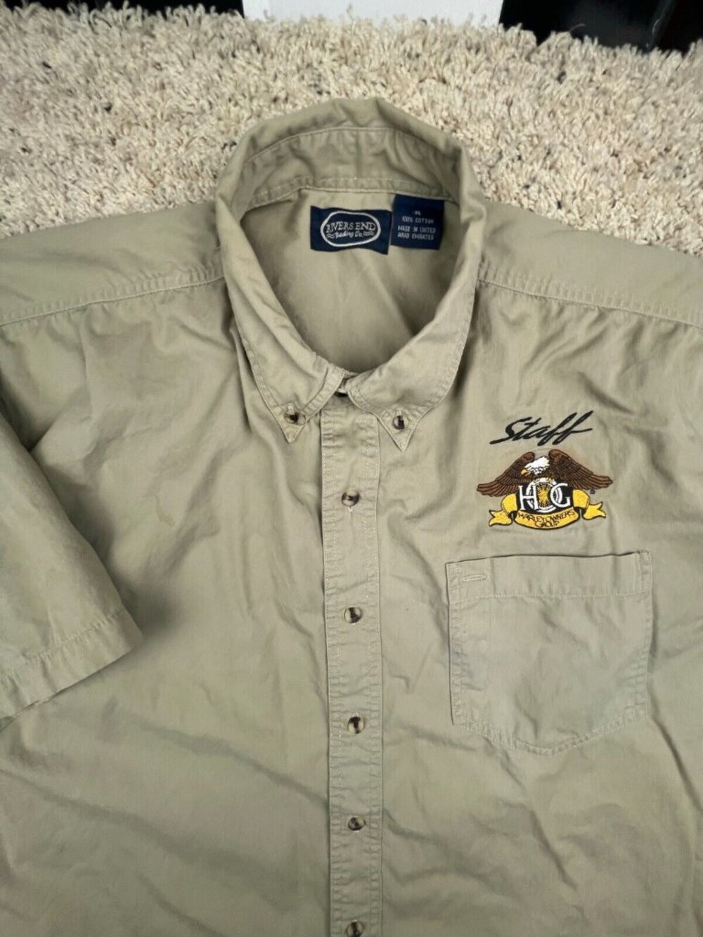 Harley Owners Group Men’s Shirt Beige Biker Button Up HOG XL Cotton Short Sleeve